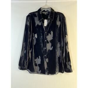 NWT INC Button Up Shirt Burnout Velvet Black Sz Large Goth Wimsigoth Dark Fairy